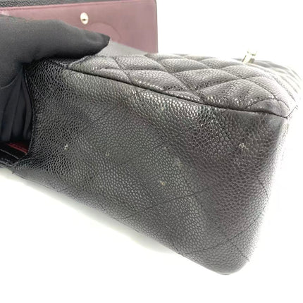 Chanel Classic Flap Jumbo 2011 Black Caviar Leather Double Flap Silver Hardware