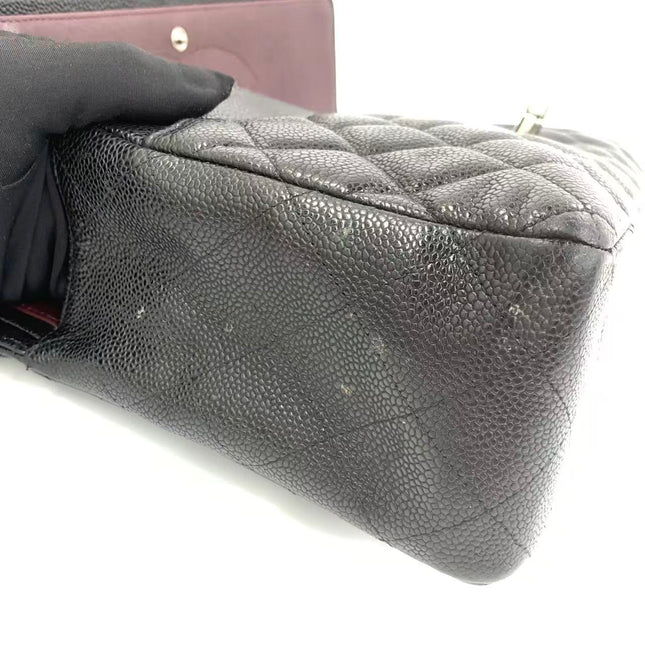 Chanel Classic Flap Jumbo 2011 Black Caviar Leather Double Flap Silver Hardware