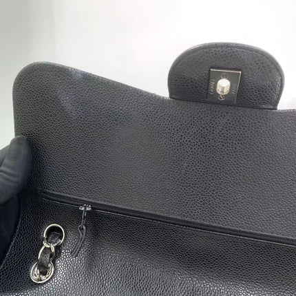 Chanel Classic Flap Jumbo 2011 Black Caviar Leather Double Flap Silver Hardware