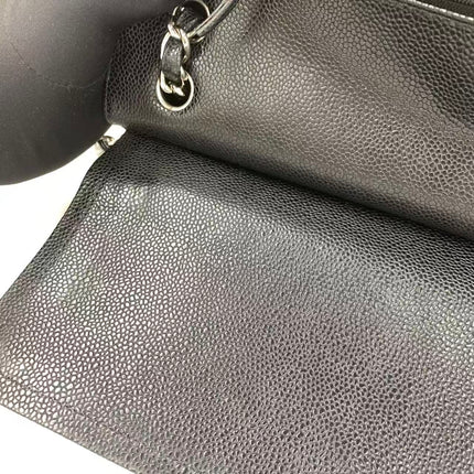 Chanel Classic Flap Jumbo 2011 Black Caviar Leather Double Flap Silver Hardware
