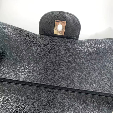 Chanel Classic Flap Jumbo 2011 Black Caviar Leather Double Flap Silver Hardware