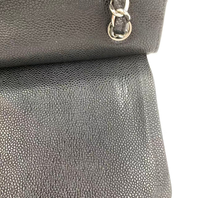 Chanel Classic Flap Jumbo 2011 Black Caviar Leather Double Flap Silver Hardware