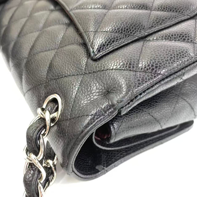 Chanel Classic Flap Jumbo 2011 Black Caviar Leather Double Flap Silver Hardware