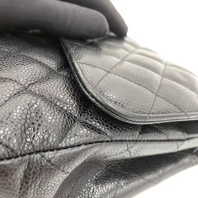 Chanel Classic Flap Jumbo 2011 Black Caviar Leather Double Flap Silver Hardware