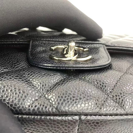 Chanel Classic Flap Jumbo 2011 Black Caviar Leather Double Flap Silver Hardware