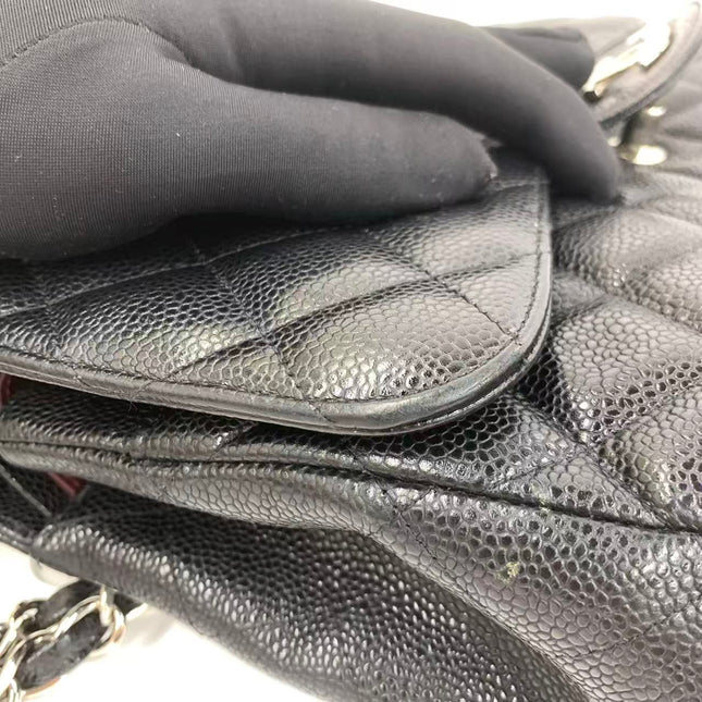 Chanel Classic Flap Jumbo 2011 Black Caviar Leather Double Flap Silver Hardware