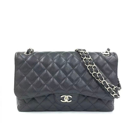 Chanel Classic Flap Jumbo 2011 Black Caviar Leather Double Flap Silver Hardware-Luxbags