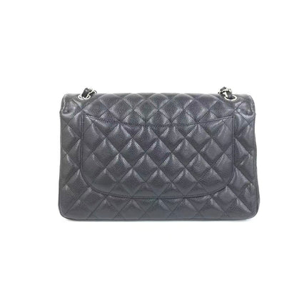 Chanel Classic Flap Jumbo 2011 Black Caviar Leather Double Flap Silver Hardware