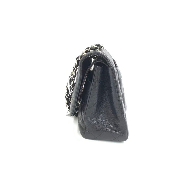 Chanel Classic Flap Jumbo 2011 Black Caviar Leather Double Flap Silver Hardware