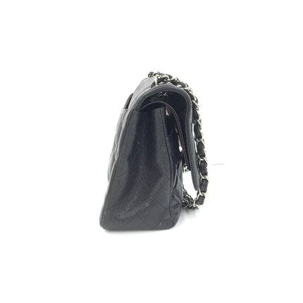 Chanel Classic Flap Jumbo 2011 Black Caviar Leather Double Flap Silver Hardware