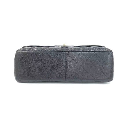 Chanel Classic Flap Jumbo 2011 Black Caviar Leather Double Flap Silver Hardware
