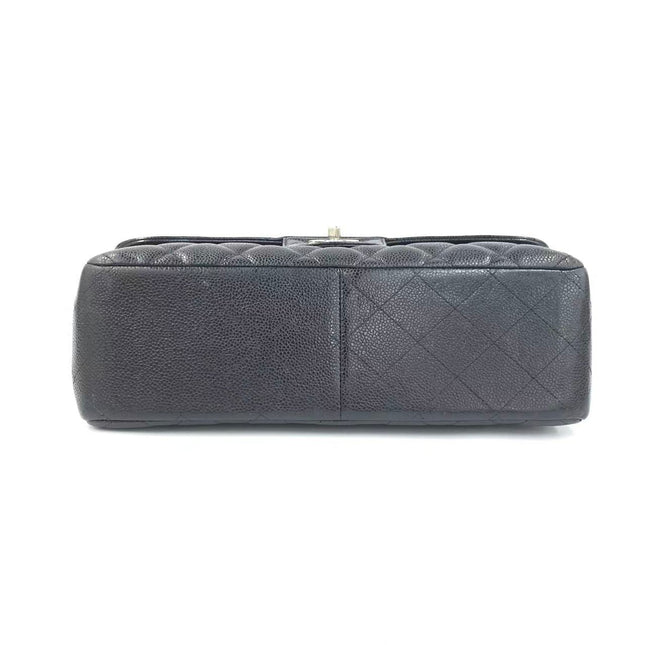 Chanel Classic Flap Jumbo 2011 Black Caviar Leather Double Flap Silver Hardware