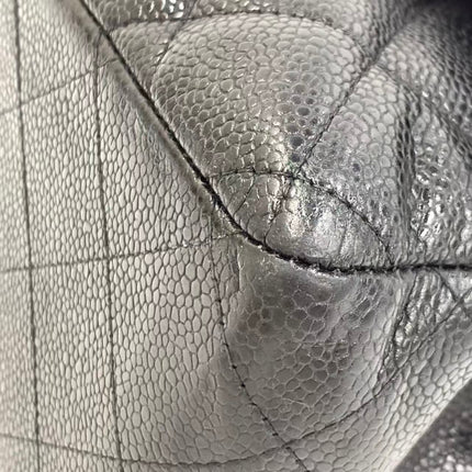 Chanel Classic Flap Jumbo 2011 Black Caviar Leather Double Flap Silver Hardware
