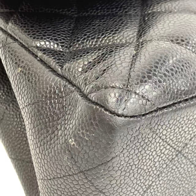 Chanel Classic Flap Jumbo 2011 Black Caviar Leather Double Flap Silver Hardware