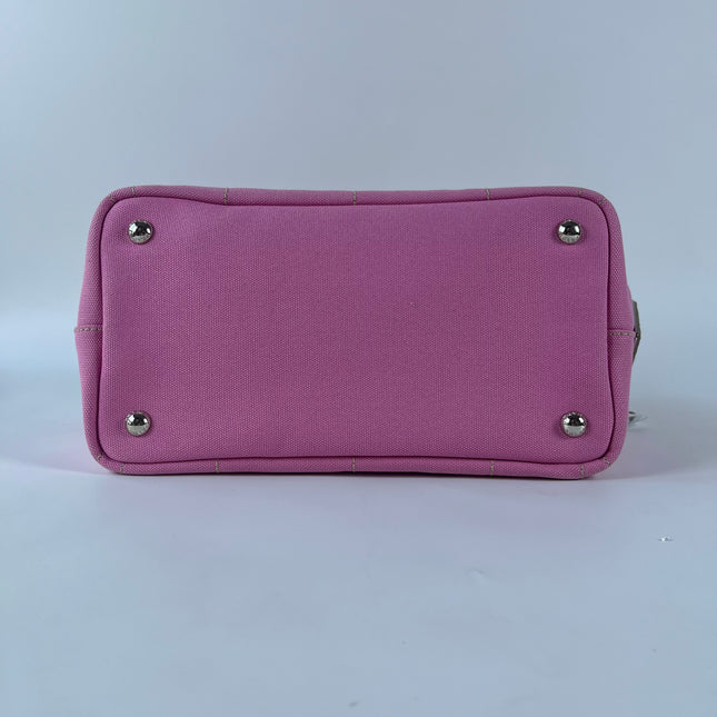 Prada Canape Small Pink Canvas with Sequins Top Handle Bag with Strap Rare