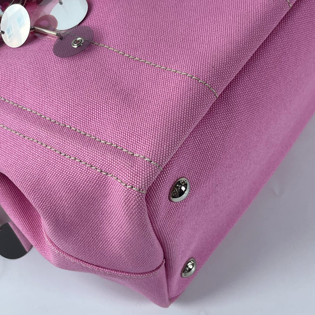 Prada Canape Small Pink Canvas with Sequins Top Handle Bag with Strap Rare