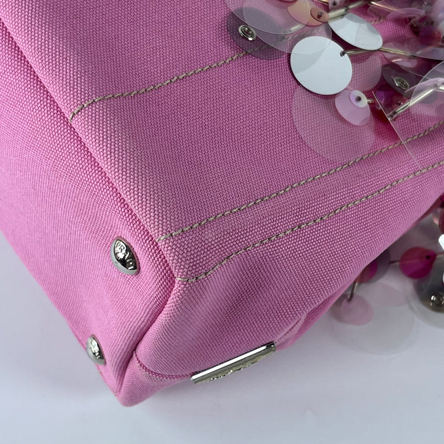Prada Canape Small Pink Canvas with Sequins Top Handle Bag with Strap Rare