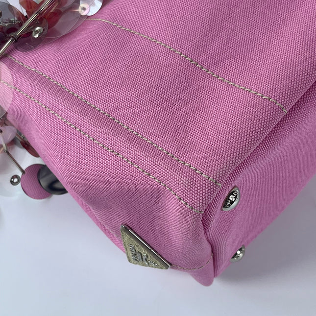 Prada Canape Small Pink Canvas with Sequins Top Handle Bag with Strap Rare