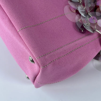 Prada Canape Small Pink Canvas with Sequins Top Handle Bag with Strap Rare