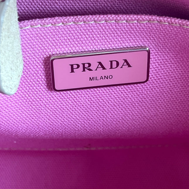 Prada Canape Small Pink Canvas with Sequins Top Handle Bag with Strap Rare