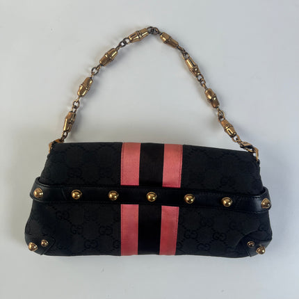 Sac bandoulière clouté en cuir de serpent noir et doré Gucci Horsebit 1955 Small
