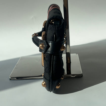 Sac bandoulière clouté en cuir de serpent noir et doré Gucci Horsebit 1955 Small