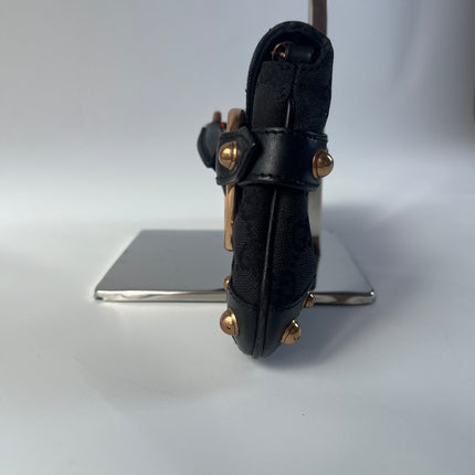 Sac bandoulière clouté en cuir de serpent noir et doré Gucci Horsebit 1955 Small