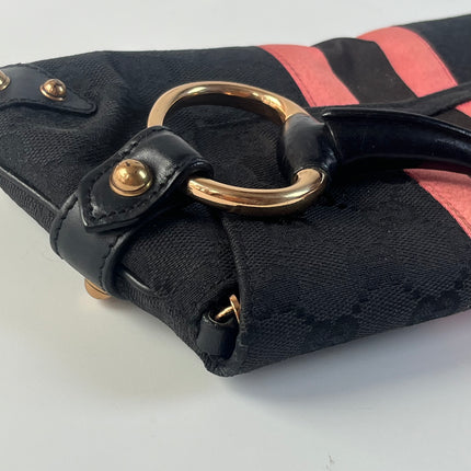 Sac bandoulière clouté en cuir de serpent noir et doré Gucci Horsebit 1955 Small