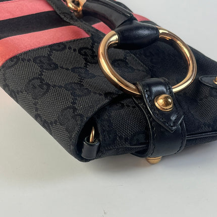 Sac bandoulière clouté en cuir de serpent noir et doré Gucci Horsebit 1955 Small