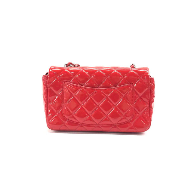 Chanel Classic Flap Mini Red Patent Leather Silver Hardware