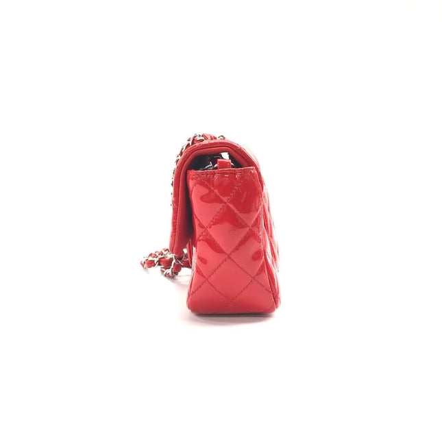 Chanel Classic Flap Mini Red Patent Leather Silver Hardware