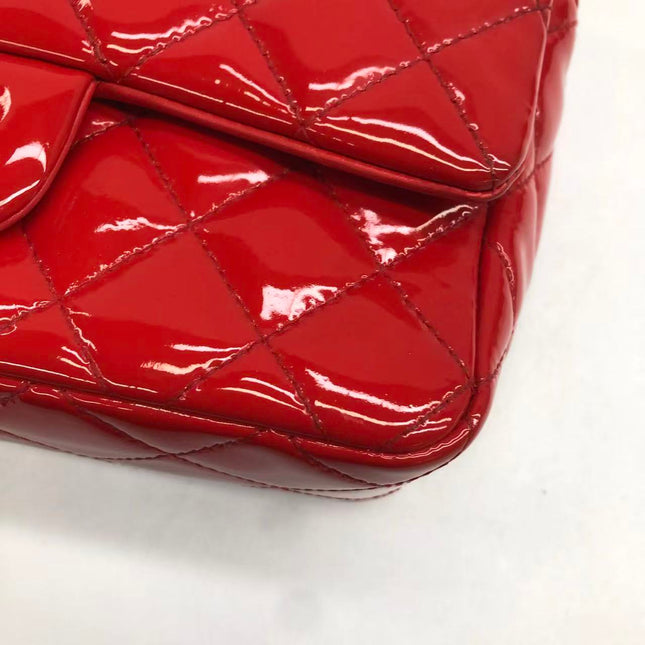 Chanel Classic Flap Mini Red Patent Leather Silver Hardware
