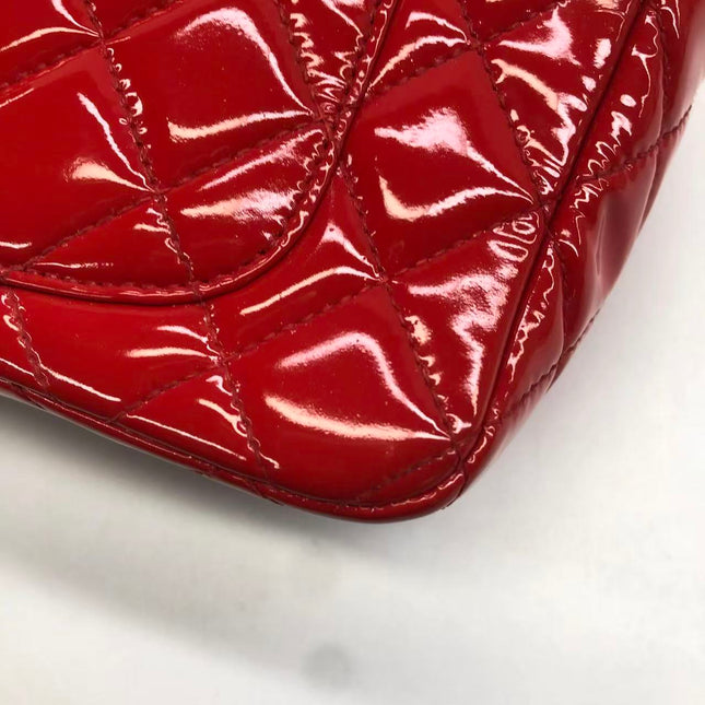Chanel Classic Flap Mini Red Patent Leather Silver Hardware