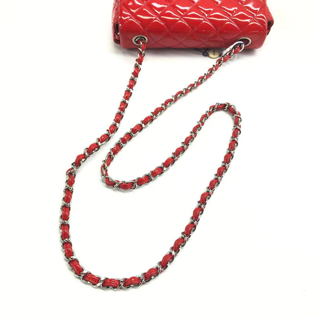 Chanel Classic Flap Mini Red Patent Leather Silver Hardware