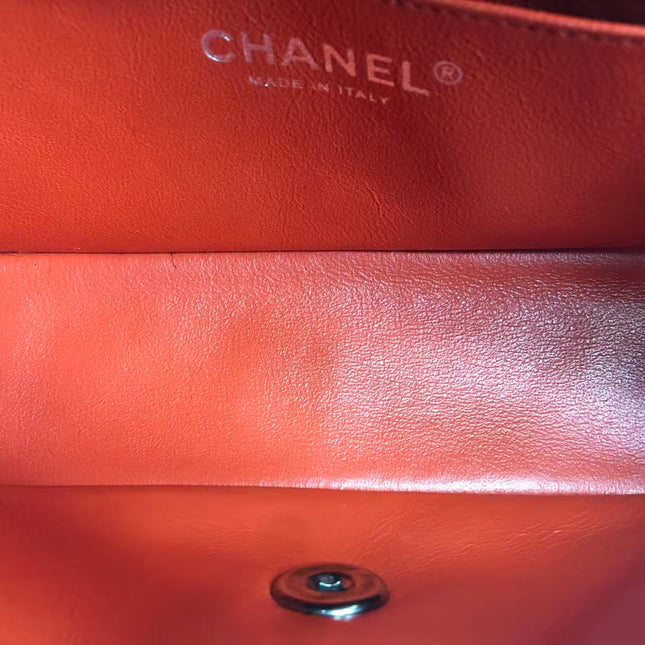Chanel Classic Flap Mini Red Patent Leather Silver Hardware