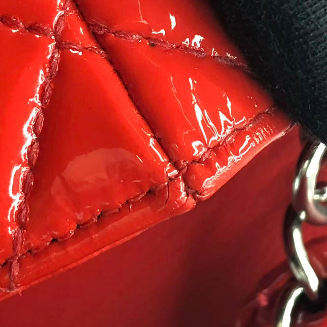 Chanel Classic Flap Mini Red Patent Leather Silver Hardware