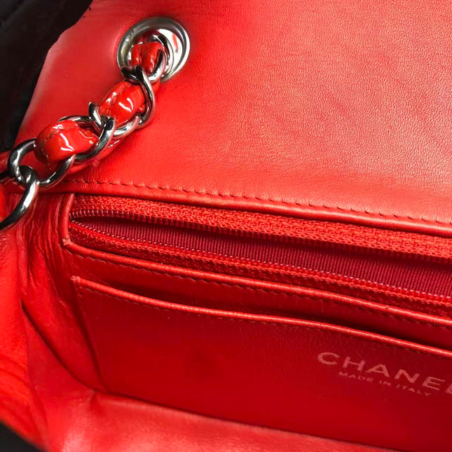 Chanel Classic Flap Mini Red Patent Leather Silver Hardware