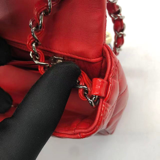 Chanel Classic Flap Mini Red Patent Leather Silver Hardware