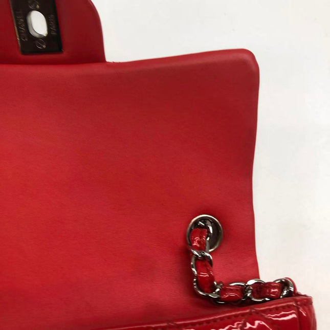 Chanel Classic Flap Mini Red Patent Leather Silver Hardware