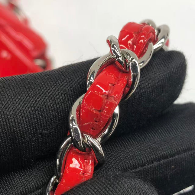 Chanel Classic Flap Mini Red Patent Leather Silver Hardware