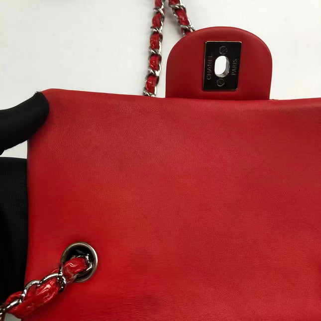 Chanel Classic Flap Mini Red Patent Leather Silver Hardware