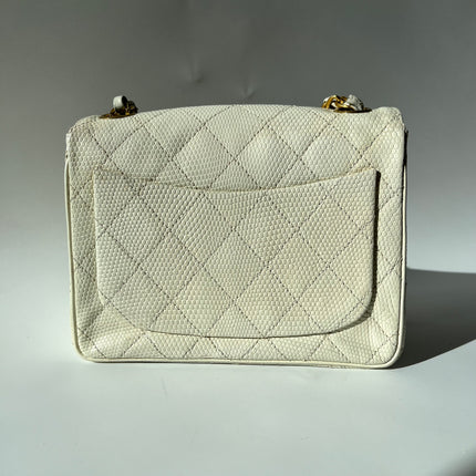 Chanel Mini Square Flap Bag Vintage White Lizard-skin Leather 24k Gold Plated Hardware, 2000-2002
