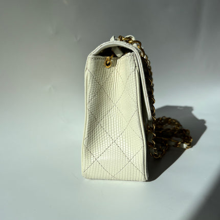 Chanel Mini Square Flap Bag Vintage White Lizard-skin Leather 24k Gold Plated Hardware, 2000-2002