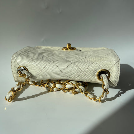 Chanel Mini Square Flap Bag Vintage White Lizard-skin Leather 24k Gold Plated Hardware, 2000-2002