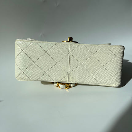 Chanel Mini Square Flap Bag Vintage White Lizard-skin Leather 24k Gold Plated Hardware, 2000-2002