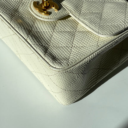 Chanel Mini Square Flap Bag Vintage White Lizard-skin Leather 24k Gold Plated Hardware, 2000-2002