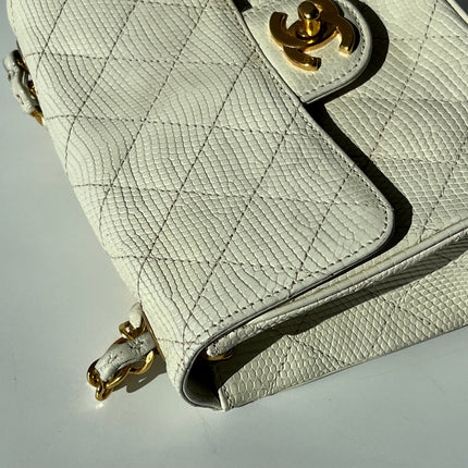 Chanel Mini Square Flap Bag Vintage White Lizard-skin Leather 24k Gold Plated Hardware, 2000-2002