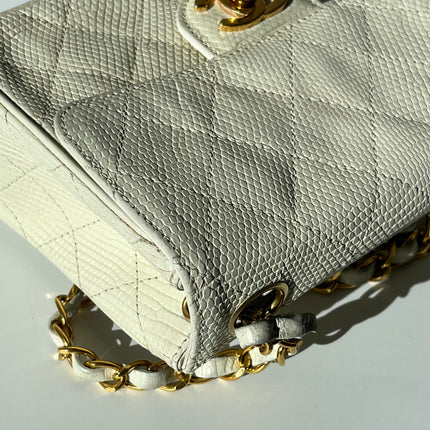 Chanel Mini Square Flap Bag Vintage White Lizard-skin Leather 24k Gold Plated Hardware, 2000-2002