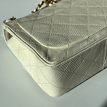 Chanel Mini Square Flap Bag Vintage White Lizard-skin Leather 24k Gold Plated Hardware, 2000-2002