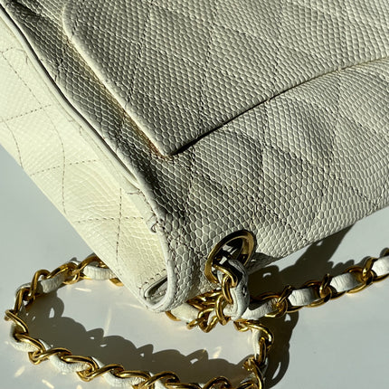 Chanel Mini Square Flap Bag Vintage White Lizard-skin Leather 24k Gold Plated Hardware, 2000-2002